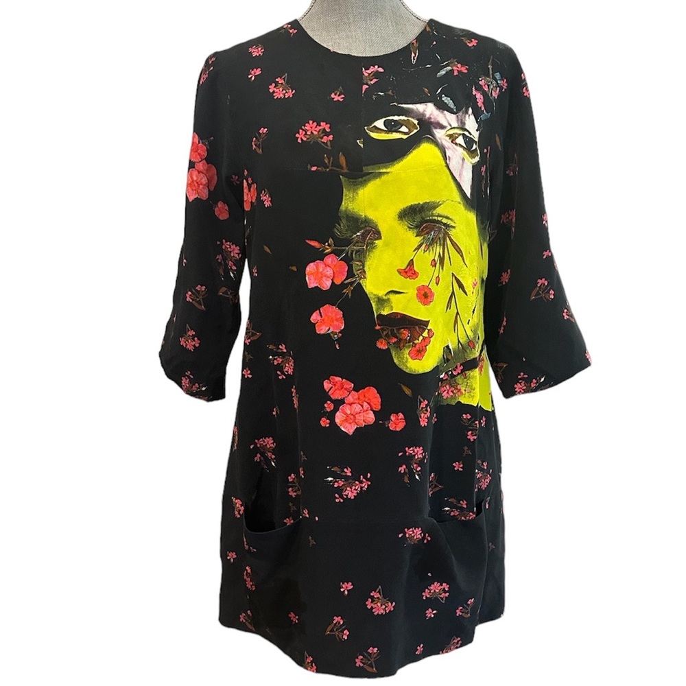 Manish Arora Silk Flower Face Shift Dress Size M